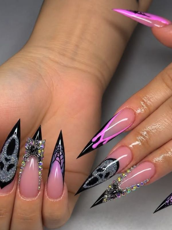 Black-and-Pink-Y2K-Goth-Nails.