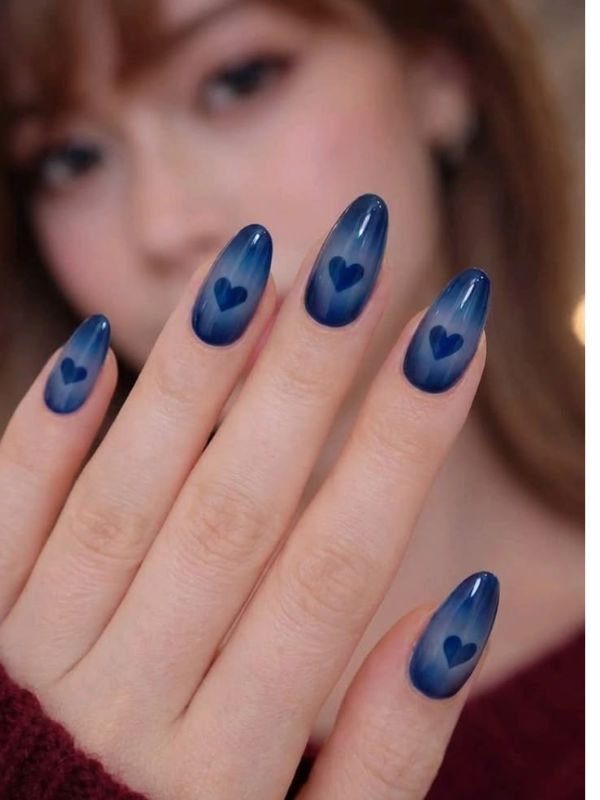 Gothic-Blue-Nails-With-Heart-Details.