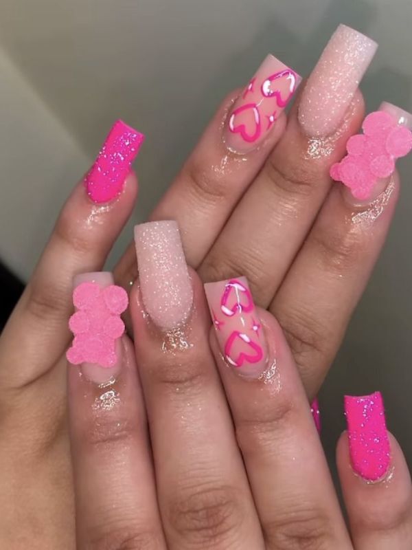 Gummy-Nails-With-Glitter-Tips.