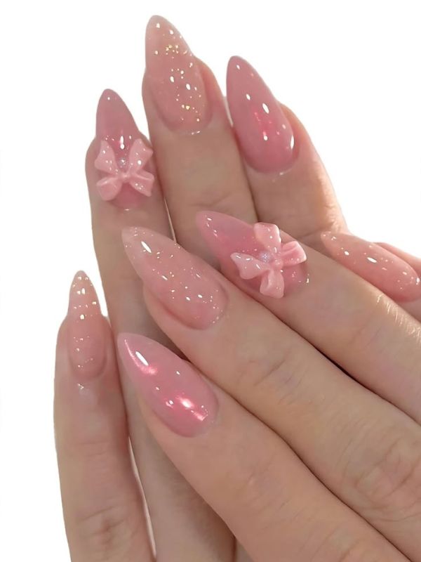Pink-3D-Bow-Nails. 