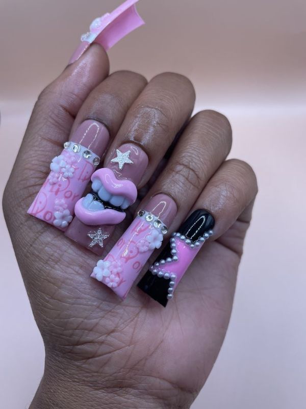 Pink-3D-Lip-Nails-for-a-Cute-Look.