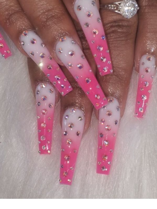  Pink Nails With Rhinestones