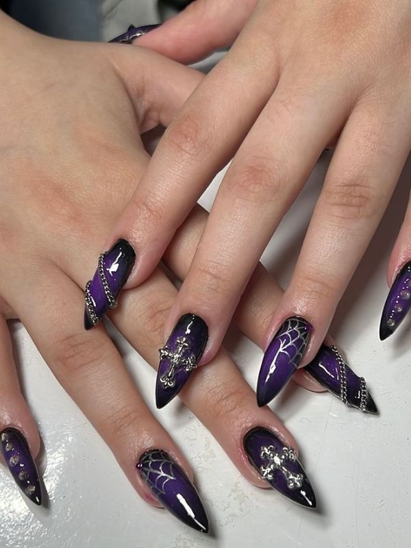 Y2K-Goth-Nails-With-Tiny-Crosses.